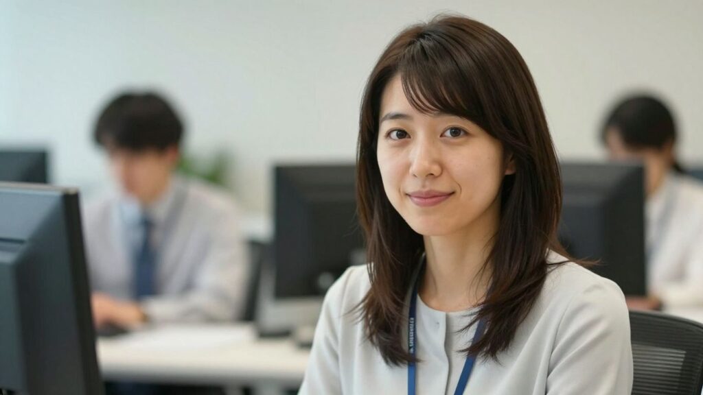 Portrait of Tomoko Yokoi in a modern office setting.