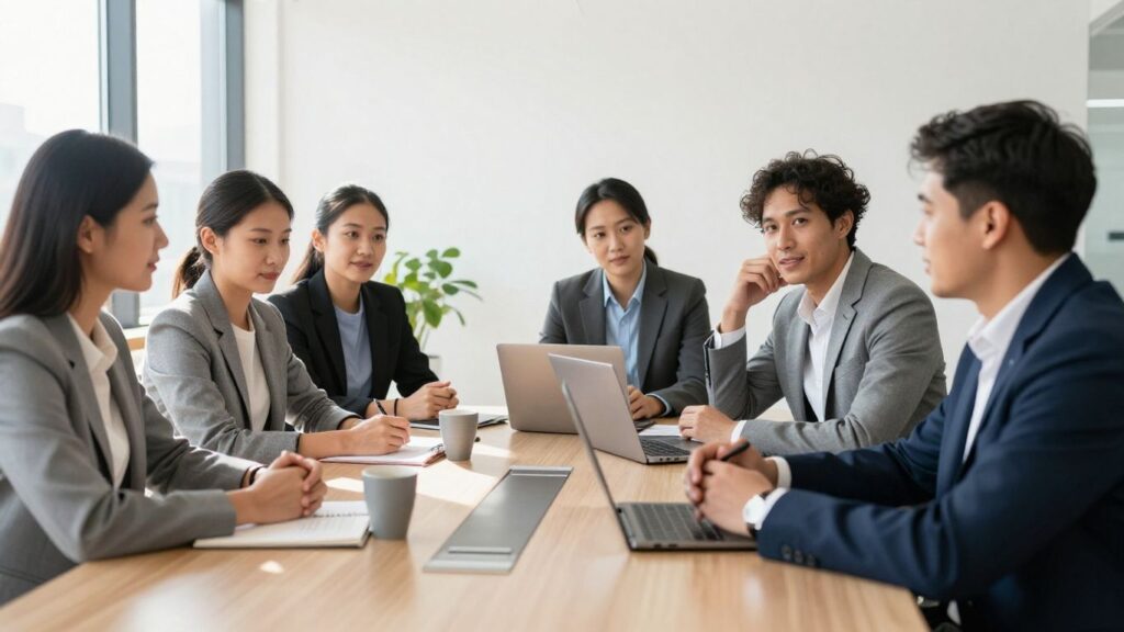 SaaS sales leaders collaborating in a modern office.