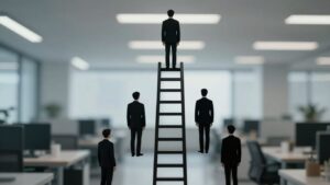 Corporate ladder with a figure above the CEO.