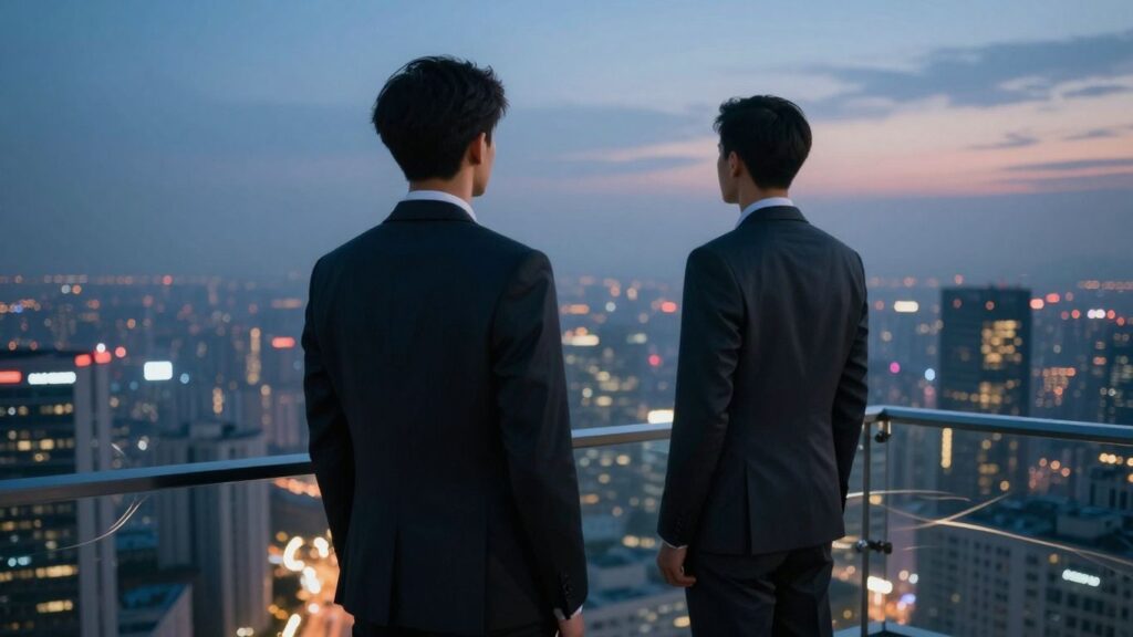 Professional overlooking cityscape, strategic risk management