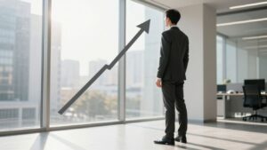Professional looking at upward path for business growth.